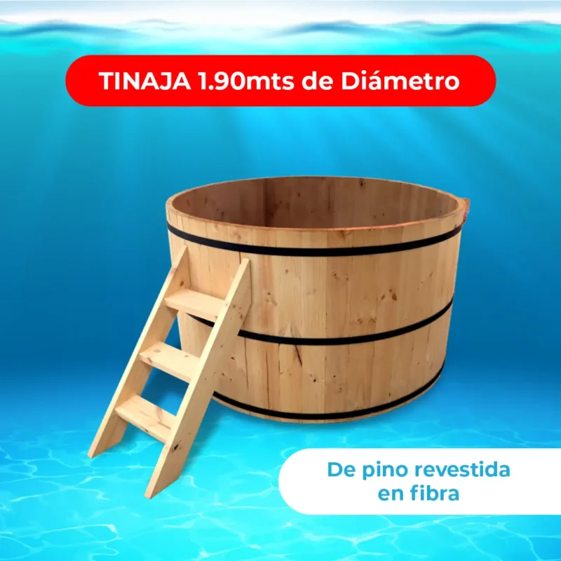 Pack Tinaja de pino revestida en fibra 1.90 mts. + Bomba de Calor Full Invert 09 + Manta Térmica 2x2 + Filtro Vulcano